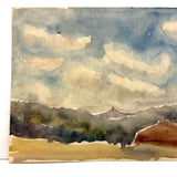 Painterly Mid-late 20th Century Watercolor Landscape, Unsigned (With Ink Drawing on Reverse)