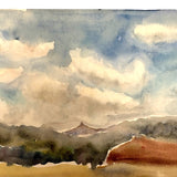 Painterly Mid-late 20th Century Watercolor Landscape, Unsigned (With Ink Drawing on Reverse)