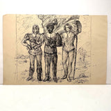 Painterly Mid-late 20th Century Watercolor Landscape, Unsigned (With Ink Drawing on Reverse)