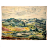 Green Hills, Golden Valley, Lush and Radiant 20th Century Watercolor Landscape, Unsigned