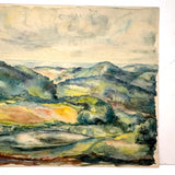 Green Hills, Golden Valley, Lush and Radiant 20th Century Watercolor Landscape, Unsigned