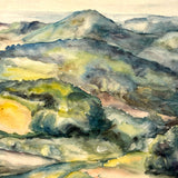 Green Hills, Golden Valley, Lush and Radiant 20th Century Watercolor Landscape, Unsigned