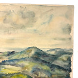 Green Hills, Golden Valley, Lush and Radiant 20th Century Watercolor Landscape, Unsigned