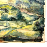 Green Hills, Golden Valley, Lush and Radiant 20th Century Watercolor Landscape, Unsigned