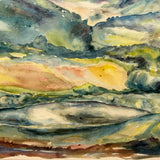 Green Hills, Golden Valley, Lush and Radiant 20th Century Watercolor Landscape, Unsigned