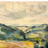 Green Hills, Golden Valley, Lush and Radiant 20th Century Watercolor Landscape, Unsigned