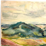 Green Hills, Golden Valley, Lush and Radiant 20th Century Watercolor Landscape, Unsigned