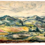 Green Hills, Golden Valley, Lush and Radiant 20th Century Watercolor Landscape, Unsigned