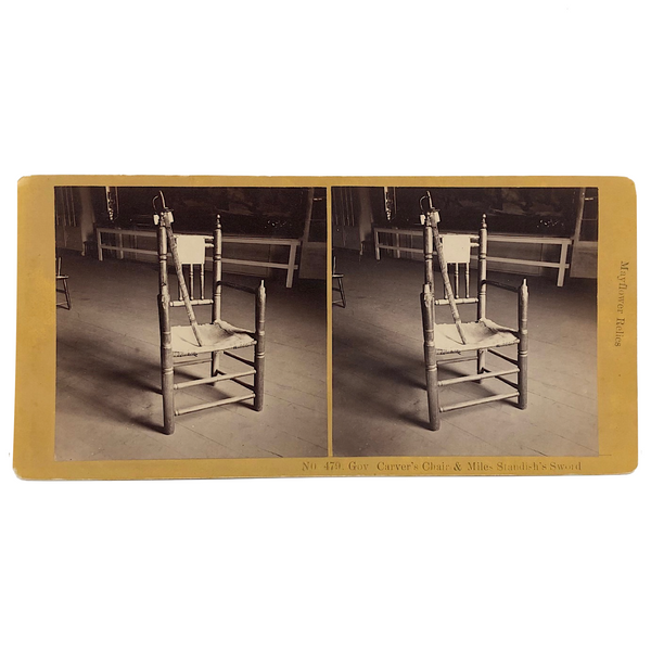 Carver's Chair and Standish's Sword, Pristine Early Kilburn Bros. Stereoview