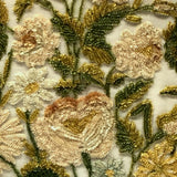 Flowers in Basket, Large 19th C. Theorem-esque Chenille Stumpwork Embroidery on Silk
