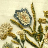 Flowers in Basket, Large 19th C. Theorem-esque Chenille Stumpwork Embroidery on Silk