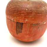 Earliest Painted Treen Apple Box with Carved Stem, Beautifully Worn and Weathered