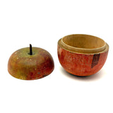 Earliest Painted Treen Apple Box with Carved Stem, Beautifully Worn and Weathered