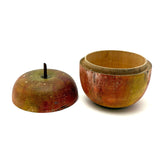 Earliest Painted Treen Apple Box with Carved Stem, Beautifully Worn and Weathered