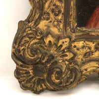 19th C. Diminutive Portrait of Lovely Young Woman in Rose on Tin in Repousse Frame