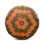 Sweet, Much Loved Antique Three Legged Stool with Yellow Painted Legs and Piecework Cover