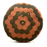 Sweet, Much Loved Antique Three Legged Stool with Yellow Painted Legs and Piecework Cover