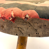 Sweet, Much Loved Antique Three Legged Stool with Yellow Painted Legs and Piecework Cover