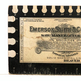 Excellent Graphics 19th C. Emerson Smith & Co Saws Trade Card with Gauge and Ruler