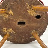 Sweet, Much Loved Antique Three Legged Stool with Yellow Painted Legs and Piecework Cover