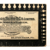 Excellent Graphics 19th C. Emerson Smith & Co Saws Trade Card with Gauge and Ruler