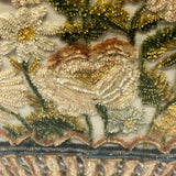 Flowers in Basket, Large 19th C. Theorem-esque Chenille Stumpwork Embroidery on Silk