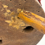 Sweet, Much Loved Antique Three Legged Stool with Yellow Painted Legs and Piecework Cover