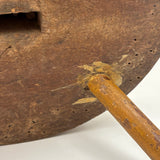Sweet, Much Loved Antique Three Legged Stool with Yellow Painted Legs and Piecework Cover