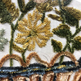 Flowers in Basket, Large 19th C. Theorem-esque Chenille Stumpwork Embroidery on Silk