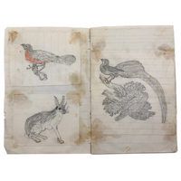 Very Sweet 19th C. Handmade Notebook with Lots of Animal Drawings