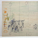 Another Excellent c. 1960s Naive Football Drawing: DOLPHINS