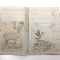 Very Sweet 19th C. Handmade Notebook with Lots of Animal Drawings