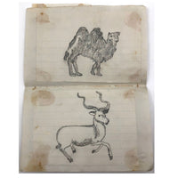 Very Sweet 19th C. Handmade Notebook with Lots of Animal Drawings
