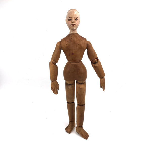 Hand-carved Articulated Mannequin with Bright Eyes and Two Mended (Now Stiff!) Joints
