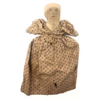 Wonderful Old Folk Art Topsy Turvy Doll with Embroidered Face and Calico Dress