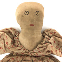 Wonderful Old Folk Art Topsy Turvy Doll with Embroidered Face and Calico Dress