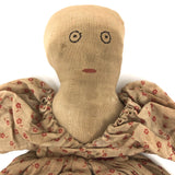 Wonderful Old Folk Art Topsy Turvy Doll with Embroidered Face and Calico Dress