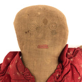 Wonderful Old Folk Art Topsy Turvy Doll with Embroidered Face and Calico Dress