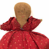Wonderful Old Folk Art Topsy Turvy Doll with Embroidered Face and Calico Dress