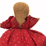 Wonderful Old Folk Art Topsy Turvy Doll with Embroidered Face and Calico Dress