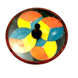 Super Graphic and Colorful Pair of Old Tin Spinning Tops