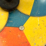 Super Graphic and Colorful Pair of Old Tin Spinning Tops