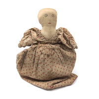 Wonderful Old Folk Art Topsy Turvy Doll with Embroidered Face and Calico Dress