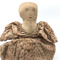 Wonderful Old Folk Art Topsy Turvy Doll with Embroidered Face and Calico Dress