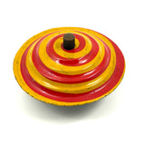 Super Graphic and Colorful Pair of Old Tin Spinning Tops