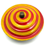 Super Graphic and Colorful Pair of Old Tin Spinning Tops