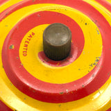 Super Graphic and Colorful Pair of Old Tin Spinning Tops