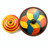 Super Graphic and Colorful Pair of Old Tin Spinning Tops