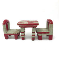 Folk Art Miniature Table and Chairs in Original Mint and Red Paint