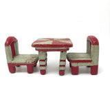 Folk Art Miniature Table and Chairs in Original Mint and Red Paint
